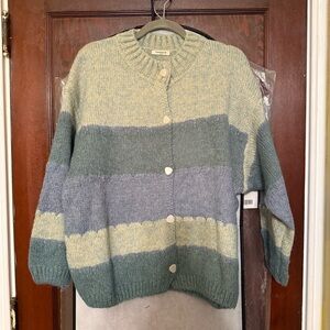 Elegant Striped Cardigan - Pastel Green and Blue